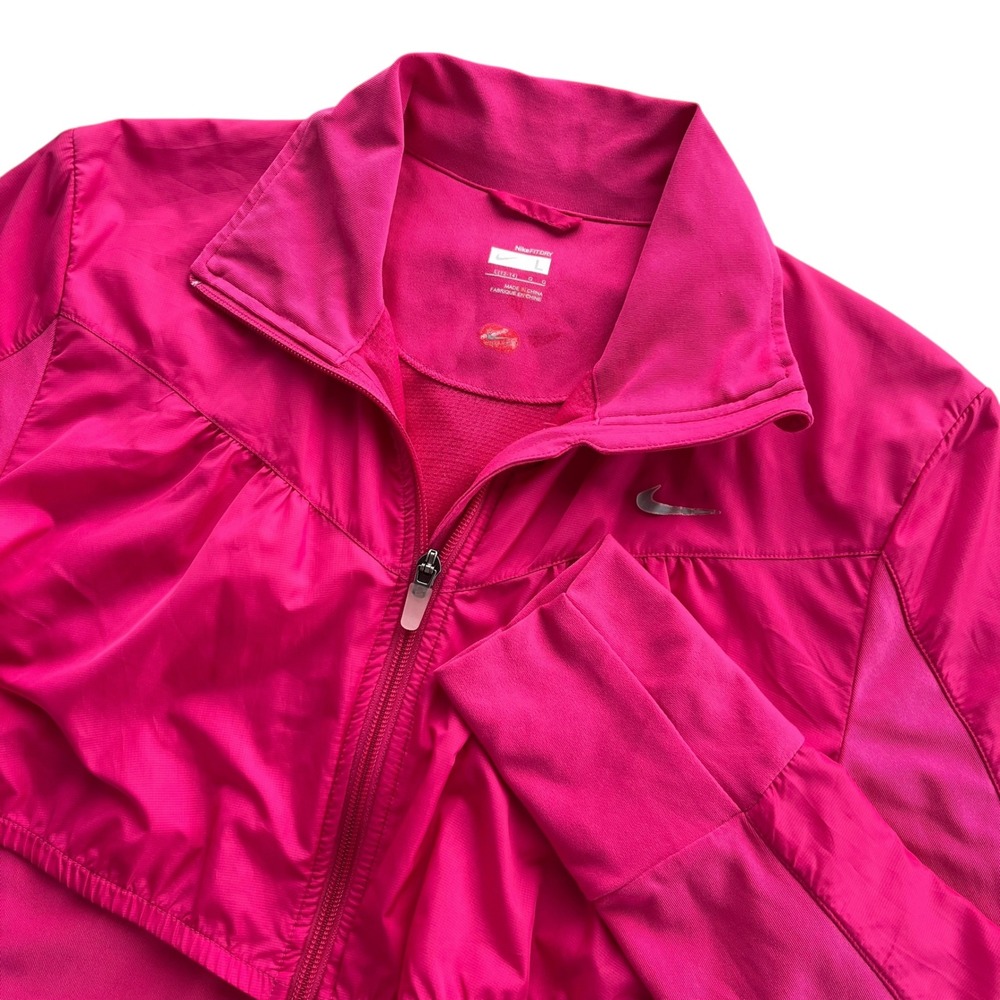 Nike FIT DRY Women's Lg Pink Running Jacket Lightweight Full Zip Athletic Vented